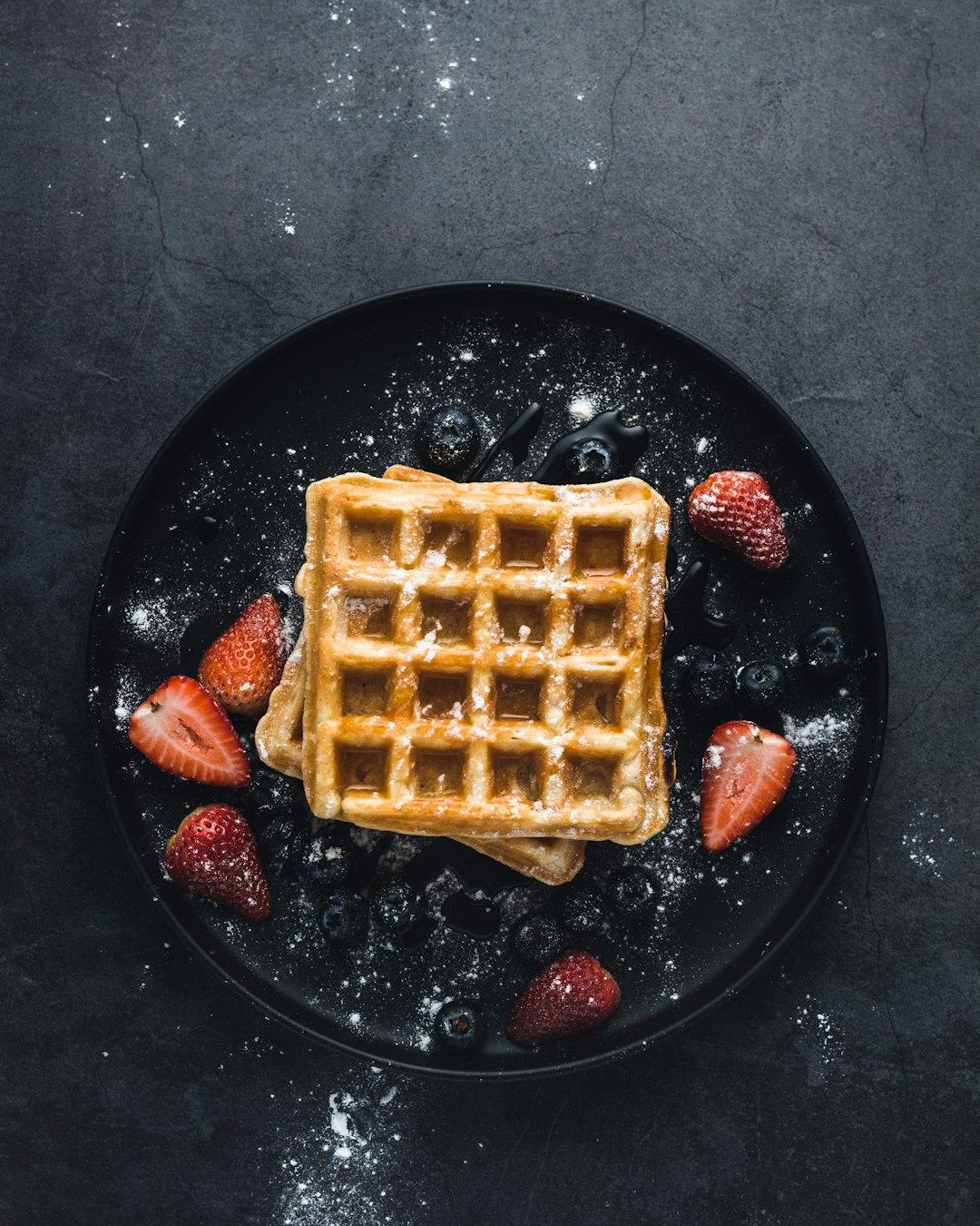Waffles with strawberries and blueberries